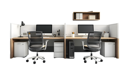 Office Setup with Chair, Desk, and PC for Productive Workspace, Isolated on White, Transparent Background, PNG File, Hand Edited Generative AI