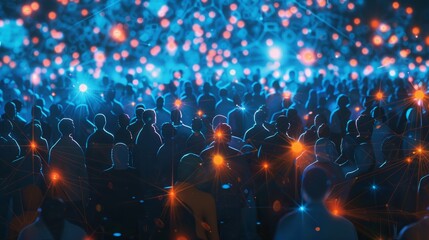 View of a crowd with a network of connections. Big data, smart city, wifi concept. hyper realistic and realistic colors 
