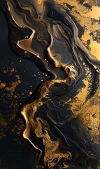 Black and gold flowing marble like pattern for background, abstract natural marble black and gold