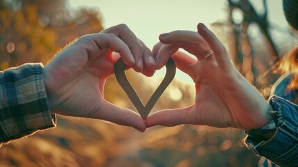 Romantic Couple Forming Heart Shapes with Hands in Vintage Instagram Filter - Love and Affection Concept for Valentine's Day Cards and Relationship Blogs