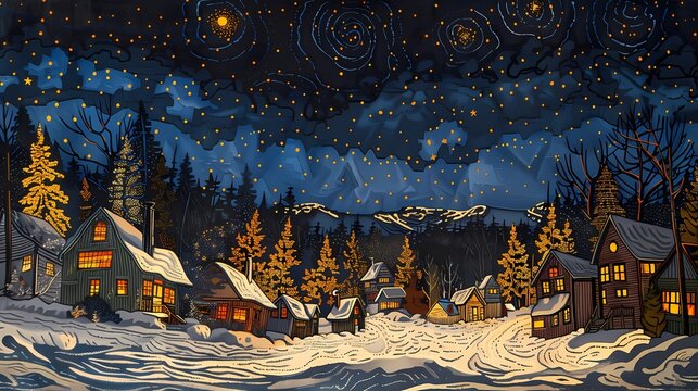 Snow village illustration poster background