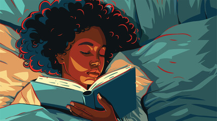 Little African-American girl with book sleeping in