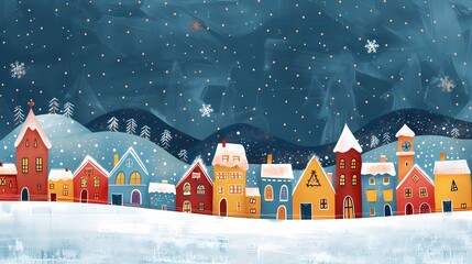 Snow village illustration poster background