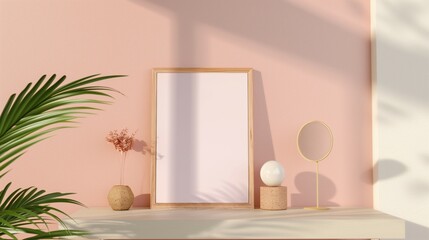 Frame mockup, simple and modern home interior background, wall poster frame mockup, 3D render