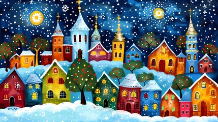 Snow village illustration poster background