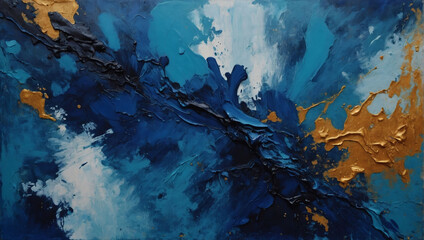 Bold Abstract Artwork, Sapphire and Sky Blue Shades with Heavy Oil Texture.