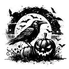 Naklejka premium Illustration grunge Raven halloween