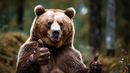 Obraz premium Portrait of friendly bear making thumbs up.