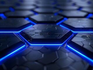Mesmerizing Hexagonal Grid of Glowing Blue Lights in a Futuristic 3D Backdrop