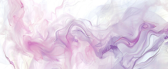 Delicate wisps of pastel pink and serene lavender intertwining on a white background, creating...