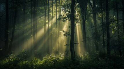 Fototapeta premium Luminous Woods: Finding Light Amidst Shadows. Generative AI