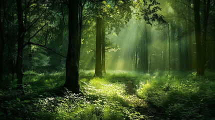 Obraz premium Luminous Woods: Finding Light Amidst Shadows. Generative AI