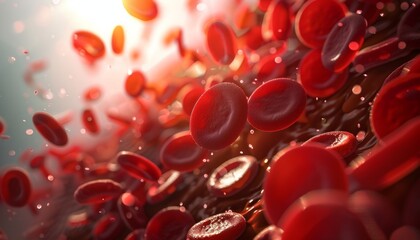 A detailed 3D illustration of red blood cells flowing through veins, suitable for medical presentations related to hematology or vascular health