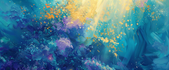 Tranquil pools of turquoise and lavender mingle with bursts of sunshine yellow, evoking a sense of...