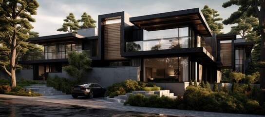Fototapeta premium Car parked in front of house