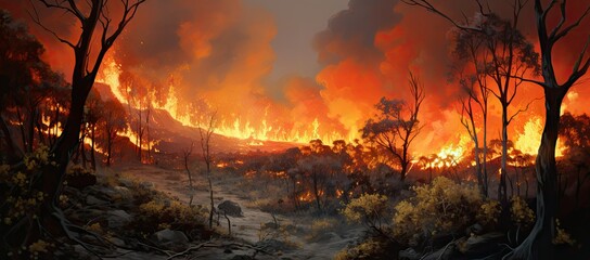 Fire burning in forest - obrazy, fototapety, plakaty