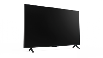 large modern black TV, png file of isolated cutout object with shadow on transparent background.