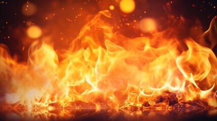 Burning fire flames, bright background.