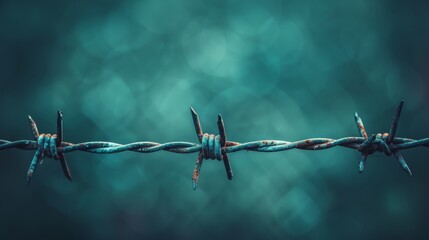 Barbed wire secures the top of a concrete fence wall to enhance security measures - obrazy, fototapety, plakaty