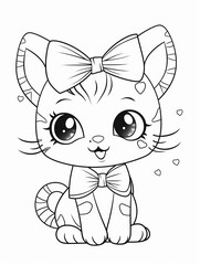 Adorable Kitten with Bow Coloring Page