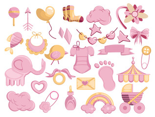 illustration set of baby girl design elements collection