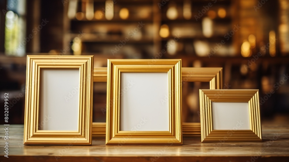 Sticker Blank photo frames on table.