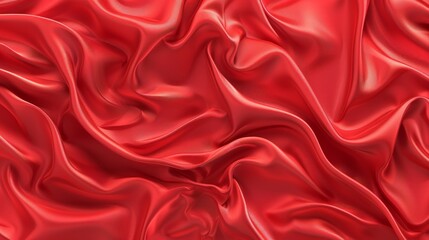 An elegant velvet curve motion image realistic horizontal design with red drapery silk fabric background. Scarlet abstract satin cloth modern texture pattern.