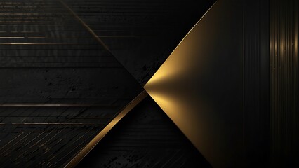 Abstract black background with golden geometric lines. 3D render. Cover design