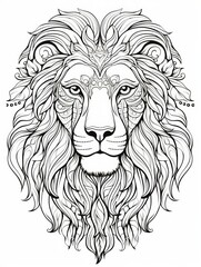 Obraz premium Majestic Lion Mane Flowing in the Wind Outline for Coloring Book