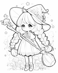 Fototapeta premium Cute Witch Coloring Page
