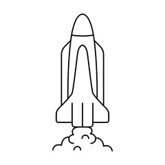 Rocket icon. Spaceship outline cartoon isolated illustration. Startup symbol. Line shuttle