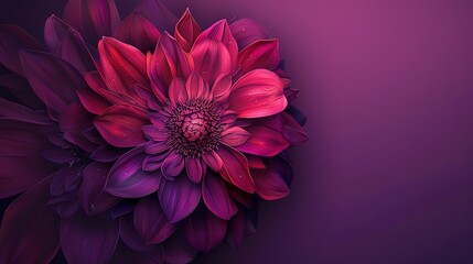 Cutter Flower, deep purple background, cover of magazine, spotlight effect, angled from above