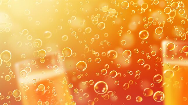 The yellow and orange bubble juice modern background is a blurry illustration of a fruit drop cocktail drink. Blood orange and yellow bubble juice modern background. Malt condensation pattern and