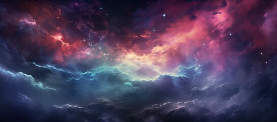 Colorful sky filled with clouds and stars