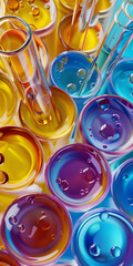 Tubos de ensaio transparentes com líquidos coloridos