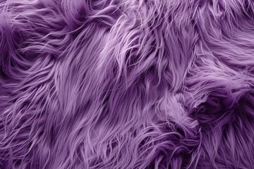 Purple fur background. Surface wool texture. Copy space for text. Textured violet furry coat closeup. Abstract pattern. Animal hair wallpaper. Shiny faux fluffy backdrop. Furry ground. Sheepskin rug