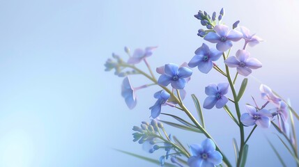 Forgetmenot, serene lavender background, magazine cover design, backlit, bird seye view