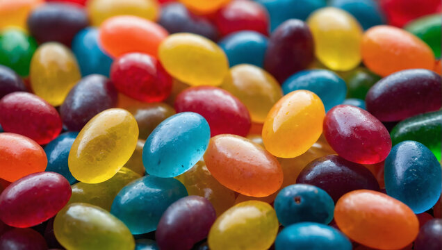 Colorful Assortment of Jelly Beans, Sweet and Vibrant Treats.