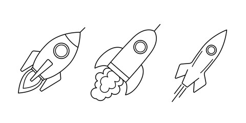 Rocket line icons set. Spaceship isolated illustration. Startup outline symbol
