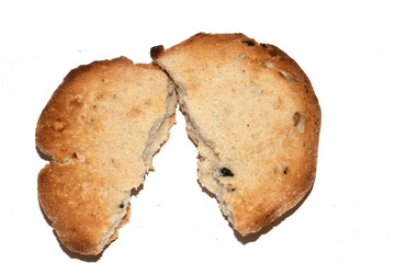 Very Burnt Bread Roll Torn or Cut in Half Toast Close Up Texture