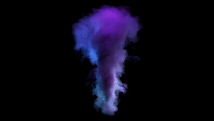 Realistic 3d tornado animation. A natural storm scene with flashing neon light on an isolated black background