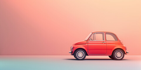 A red car with light pink background sideview