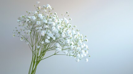 Gypsophila, soft white background, polished magazine appearance, even lighting, straighton camera