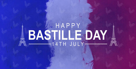 Happy Bastille Day on 14 july Vector Illustration with French Flag and Eiffel Tower in Flat Cartoon...