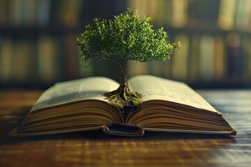 Pages of Life: Tree Growing Out of an Open Book