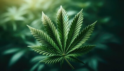 A close-up image of a marijuana cannabis leaf.