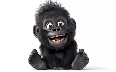 Adorable 3D cartoon baby gorilla with Cheerful Expression on White Background. Vector illustration