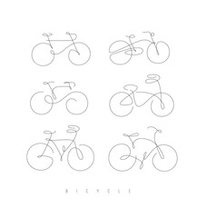 Bike icons drawing in hand drawn line art style drawing on white background