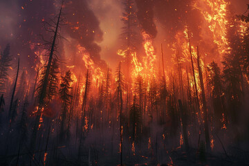 The fiery aftermath of a forest wildfire