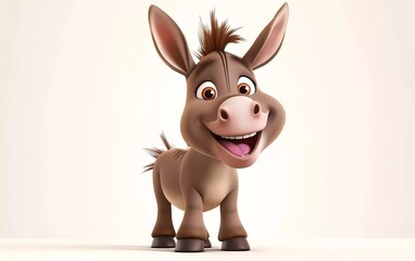 Adorable 3D cartoon baby donkey with Cheerful Expression on White Background. Vector illustration 